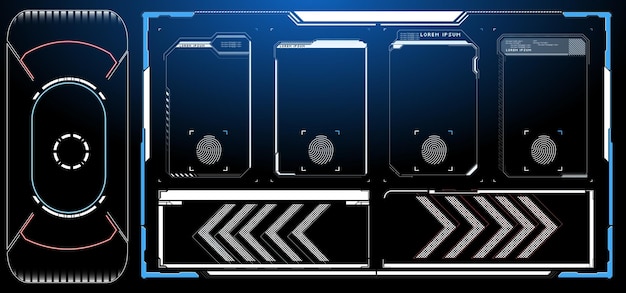 interface elements. futuristic abstract hud frame screen, button, loading, text isolated on black ba