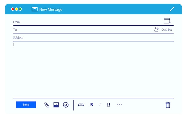 interface of email message blank template window isolated on white 3d illustration