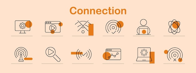 Internet connection set icon Monitor browser WiFi offline network user data search signal online interface connectivity technology digital remote access