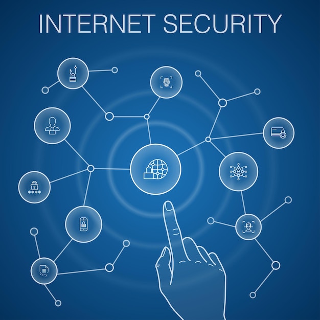 Internet Security concept, blue background.cyber security, fingerprint scanner, data encryption, passwordicons