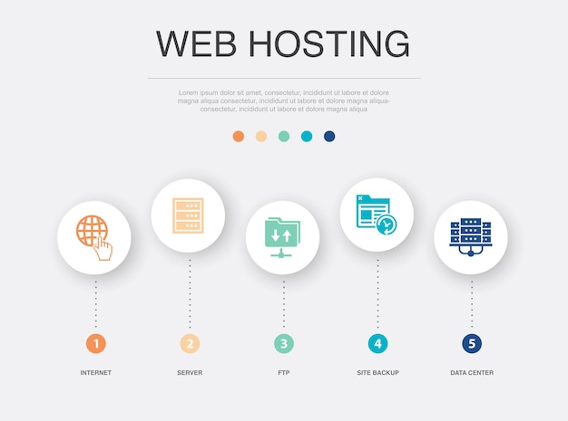internet server ftp site backup data center icons infographic design template creative concept with 5 steps