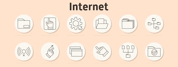 Internet set icon Folder cursor on button gear file folder network folders wireless off upload file tabs hand pointer sitemap folder with checkmark