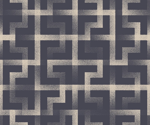 Intricate Labyrinth Linear Seamless Pattern Vector Geometric Abstract Background Grainy Grit Faded Corner Shapes Structure Repetitive Maze Wallpaper Loopable Modern Art Strict Classic Abstraction