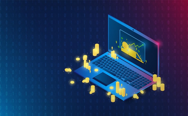 Investment in laptop on system backgroundFuturistic conceptvector and illsutration