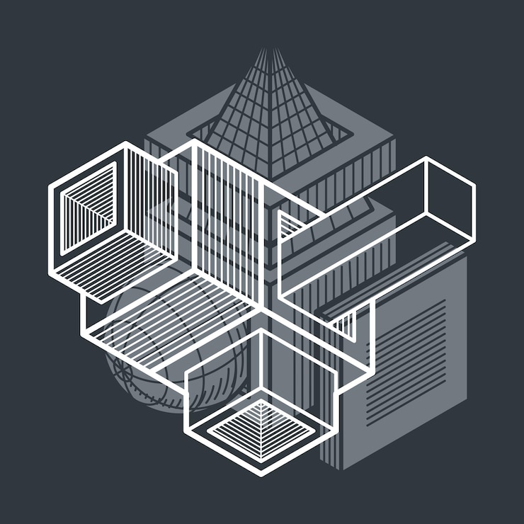 Vektor inženýrský abstraktní tvar, 3d vektorový polygonální obrázek.