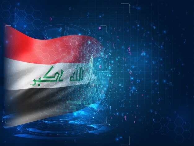 Iraq, vector 3d flag on blue background with hud interfaces