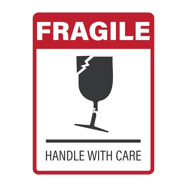 isolated red fragile label sticker featuring a cracked glass symbol warning to handle with care