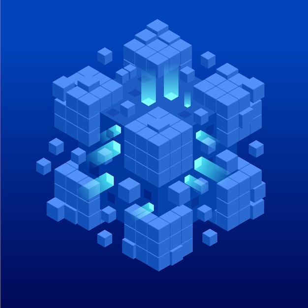 isometric abstract blue cube design digital technology web banner big data machine learning algorithms analysis and information