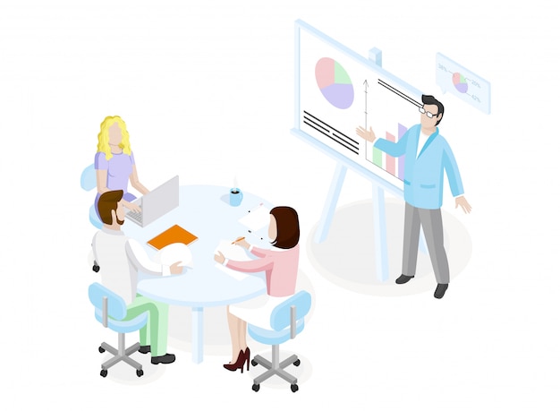 Isometric business analysis planning.