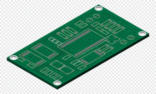 Isometric electronic board Isometric printed circuit board Integrated circuit board Vector illustration