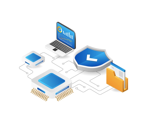isometric flat 3d concept illustration of chip data system security program