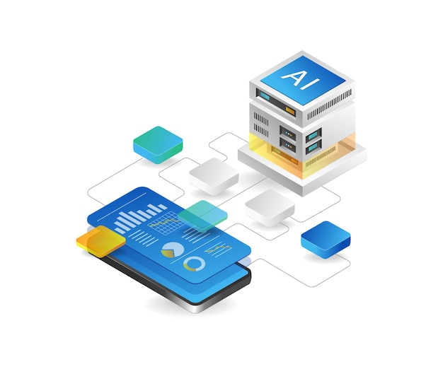 isometric flat 3d concept of artificial intelligence analysis network illustration
