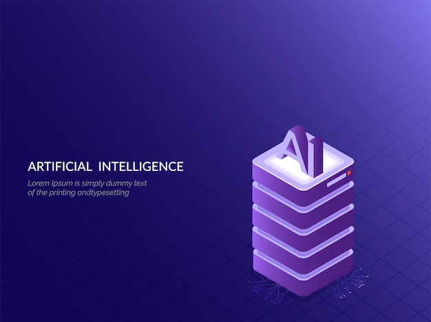 Isometric illustration of web server with text AI.
