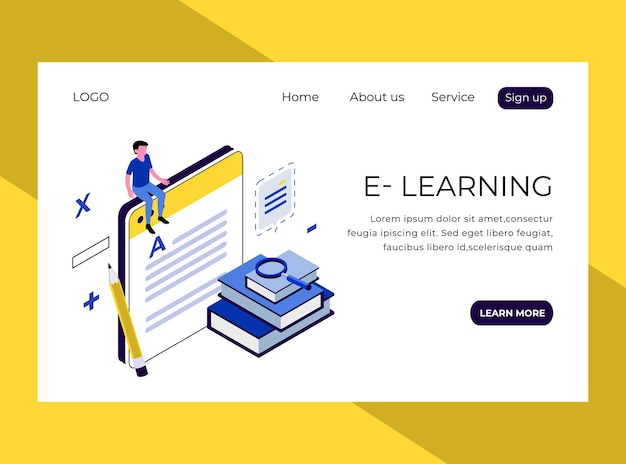 Isometric Landing Page of Online Learning
