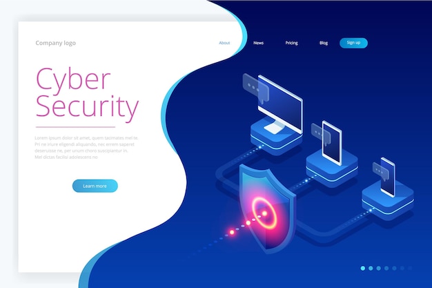 Isometric Protection network security and safe your data concept Web page design templates Cybersecurity Digital crime by an anonymous hacker Vector illustration