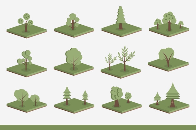 Isometric set of park plants