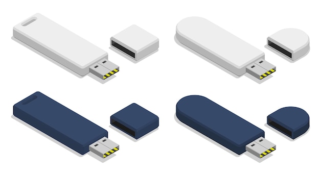 Isometric USB flash drive USB memory card Storage of information on removable media Realistic 3D