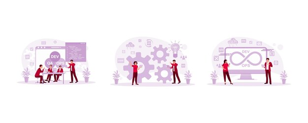 it experts develop software devops methodology development operations devops icon on the screen