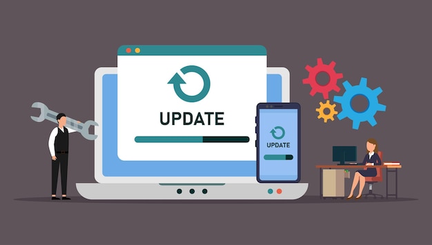 it specialists updating software programs and applications