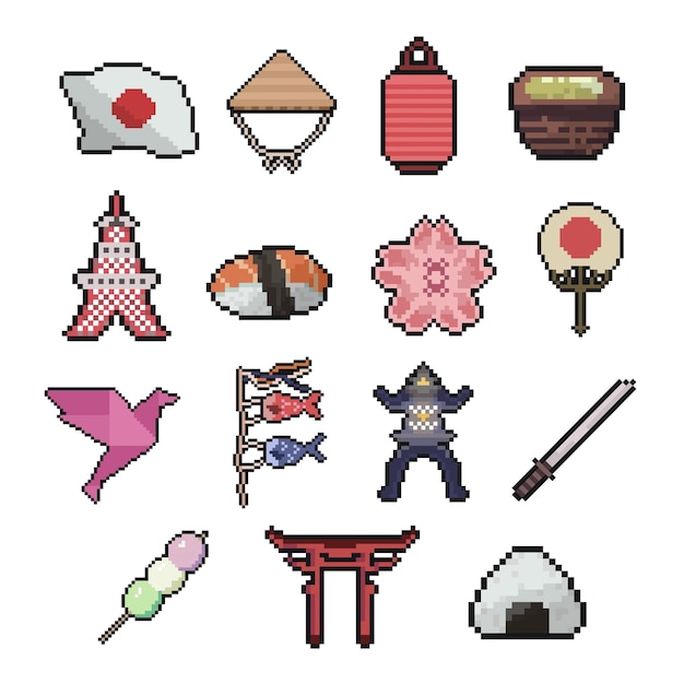 japanese object collection pixel art for dynamic digital projects and designs