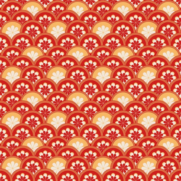Japanese Wave pattern seamless Vector Set Red and golden Color Lunar new year decoration
