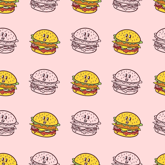 kawaii cute burger seamless pattern