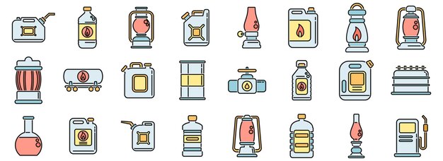 kerosene icons set vector color line