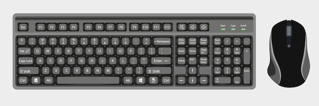 Keyboard and mouse set Realistic keyboard and mouse in black and white colors with top view