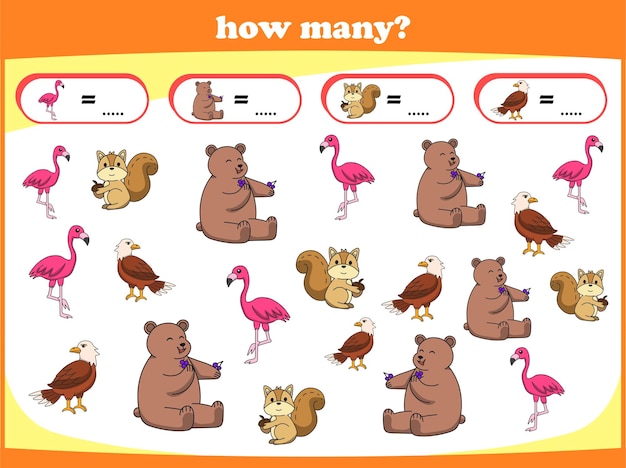 Kids game Counting wild animals Learn to count Vector illustration