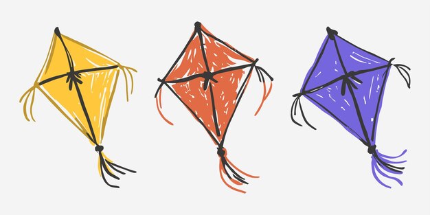 Kites illustration in hand drawing doodle style
