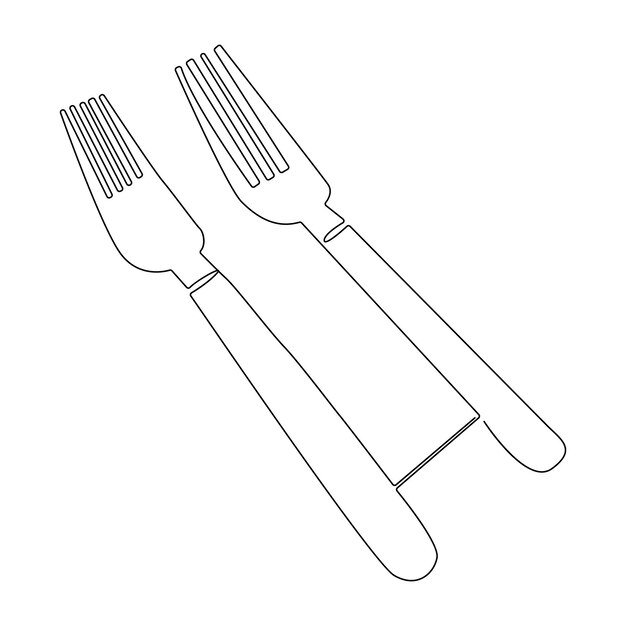 knife and fork continuous single line outline vector art drawing and simple one line design