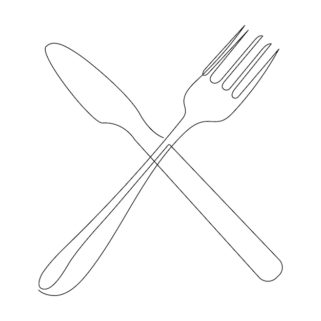 knife and fork continuous single line outline vector art drawing and simple one line design