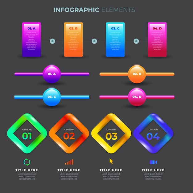 Kolekce gradientových infografických prvků