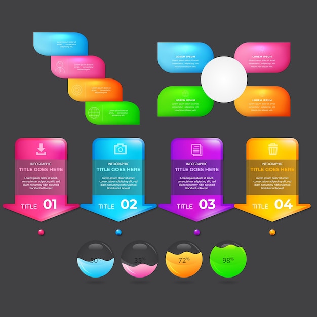 Kolekce gradientových infografických prvků