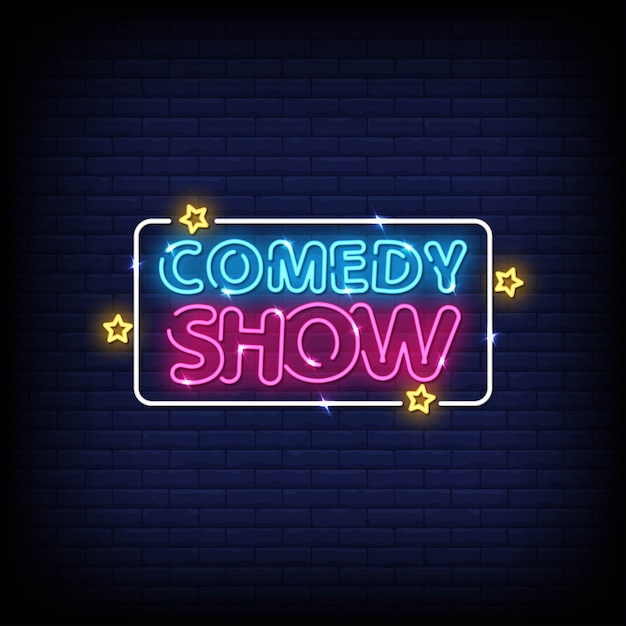 Komediální show – vektor textu ve stylu neonových nápisů