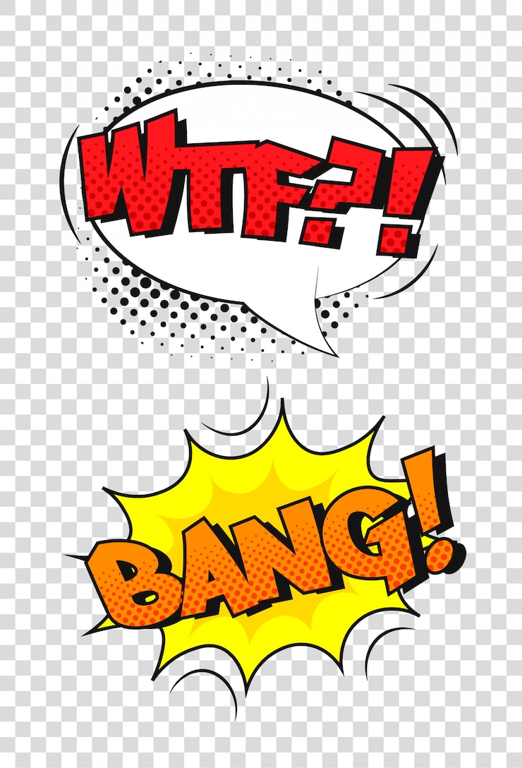 Vektor komiksový zvukový efekt. kreslená bublina s frází wtf a bang.