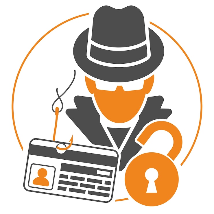 Vektor koncept kybernetické kriminality s plochými ikonami pro leták, plakát, webové stránky na téma phishing, hacker krade informace o kreditní kartě, izolovaná vektorová ilustrace
