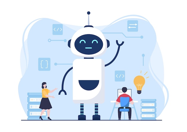 Koncept umělé inteligence, technologie digitálního mozku a inženýrství s programátorskými daty nebo systémy, které lze nastavit ve vědeckém kontextu. Vektorová ilustrace