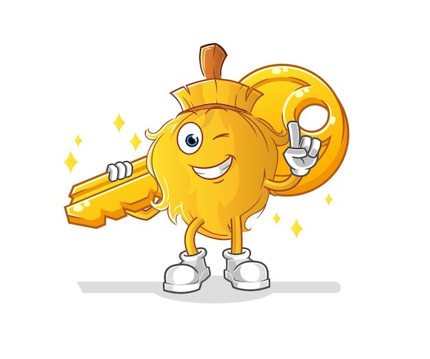 Koště nese klíč, maskot. Kreslený vektor
