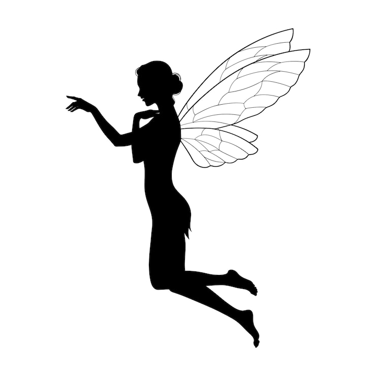 Vektor krásná dívka, silueta víly v profilu izolovaná, boho chic tattoo nálepka nebo vektorová ilustrace pro tisk