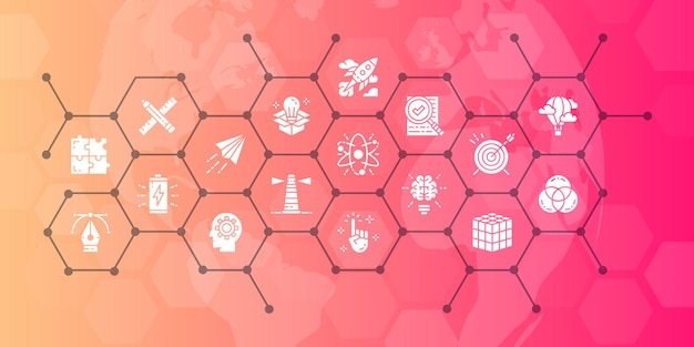 Kreativní infografický banner s ikonami Inovace startup kresba projekt nápad vektorová ilustrace