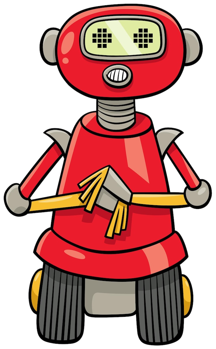 Vektor kreslená ilustrace vtipného červeného robota nebo droida, fantasy postavy