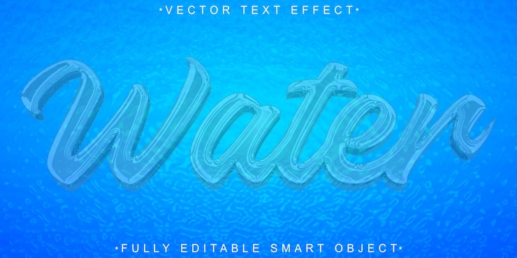 Vektor kreslený tekutý transparentní vodní vektor plně editovatelný inteligentní objekt textový efekt