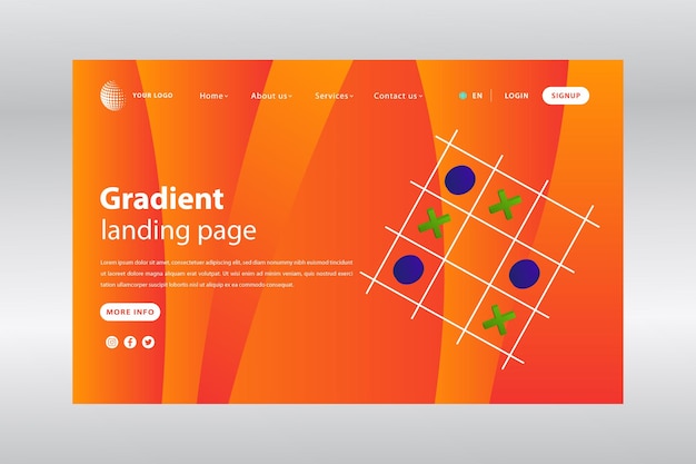 Landing page gradient background with tic toe game