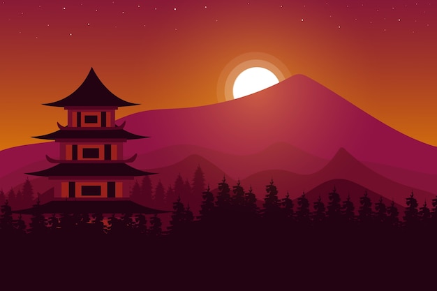  landscape chinese temple in the mountains