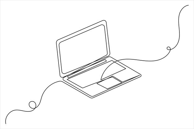 Laptop computer continuous one line drawing with isolated simple outline vector illustration
