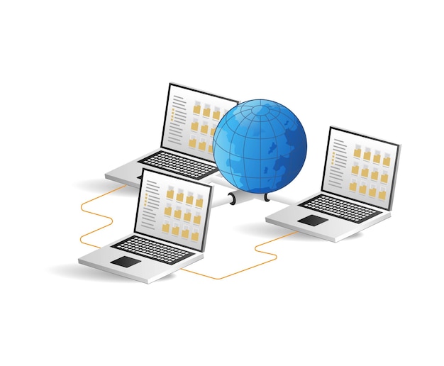 laptop connected to the global network vector illustration isolated on white background