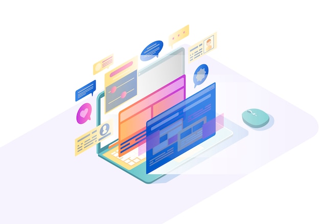 Laptop UI isometric vector illustration