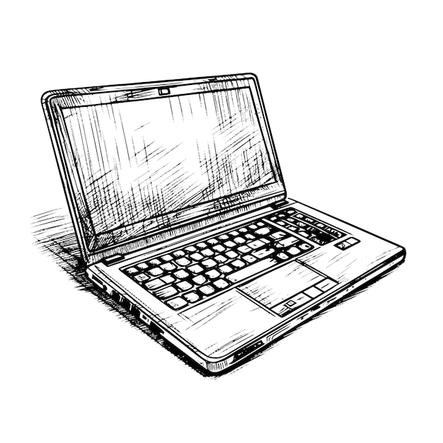 Laptop vector drawing Isolated hand drawn engraved style illustration
