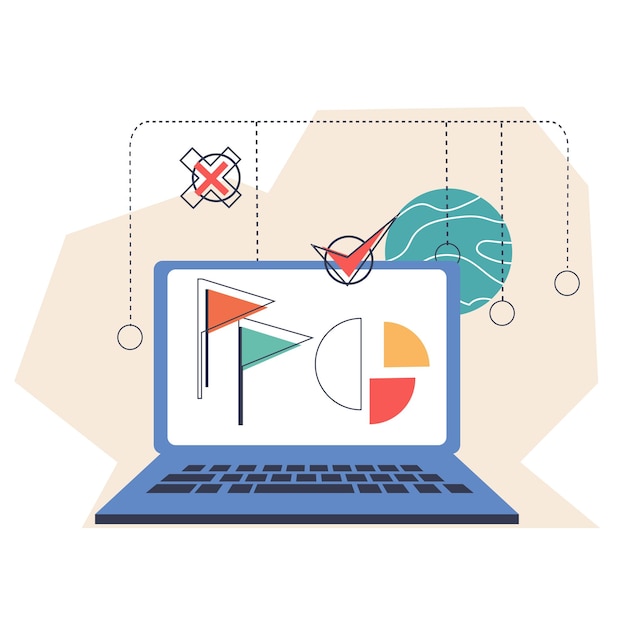 Laptop with analytics charts and data graphs flat vector illustration isolated